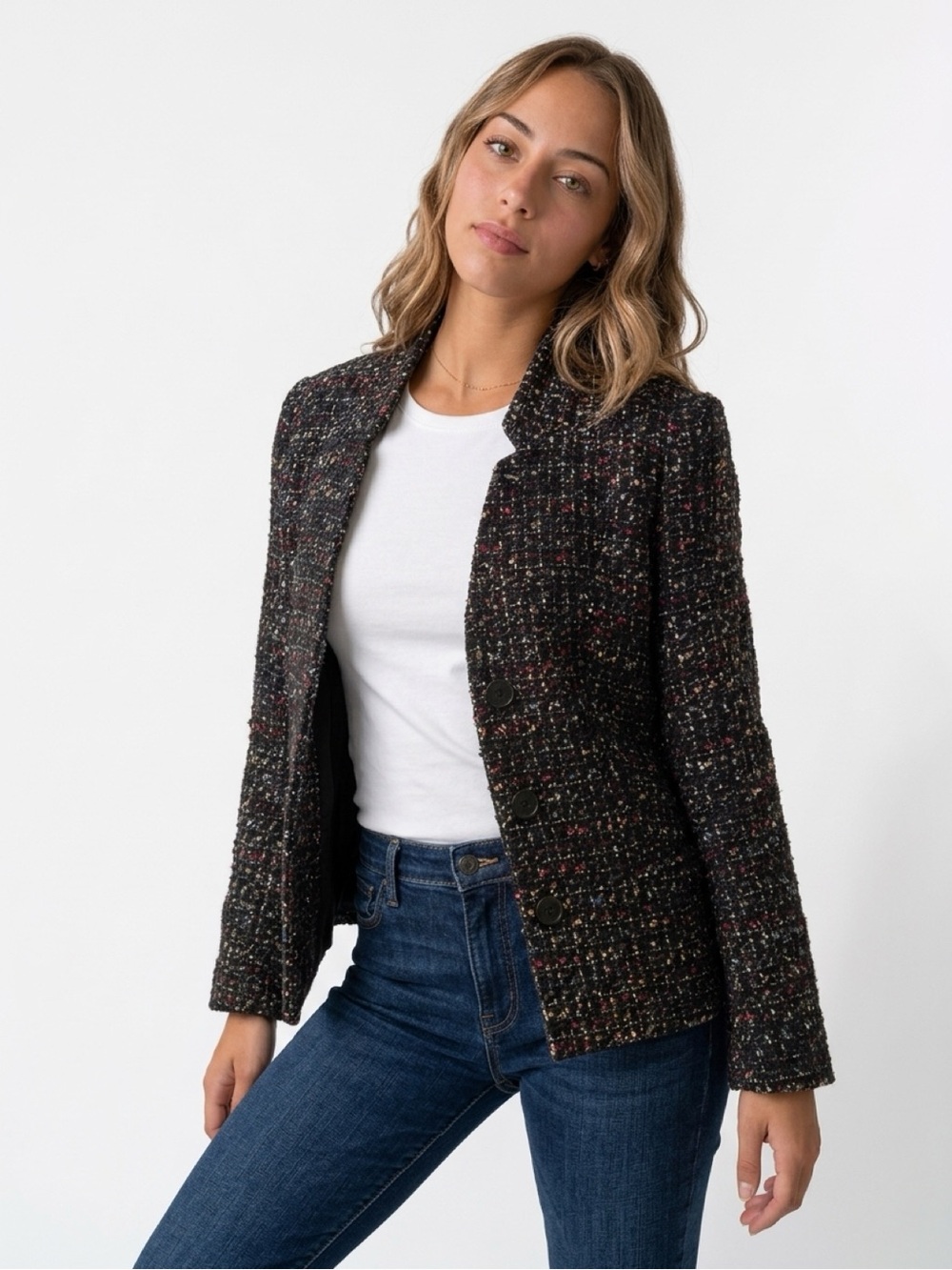 Lafayette 148 New York Multicolor Speckled Tweed Blazer